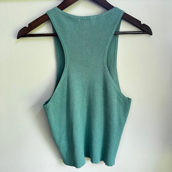 House of Harlow Sculpt Knit Teal Blue Ribbed Cropped Stretchy Tank Top Large - Picture 4 of 5